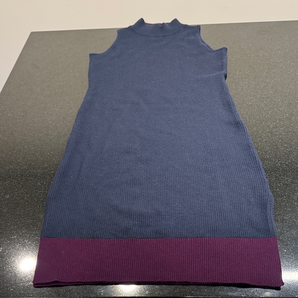 Athleta Sleeveless Wool Blend Blue and Purple Knee length Knit Dress S